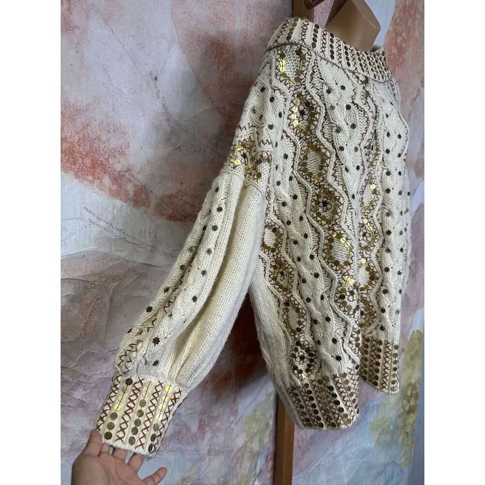 Free People Gilded Cable Embellished Jumper $269 - Picture 7 of 9